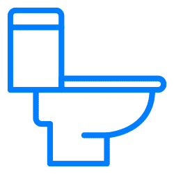 An outlined, simple icon depicting a side profile of a toilet.